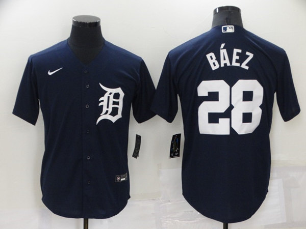 Men's Detroit Tigers #28 Javier B??ez Navy Cool Base Stitched Jersey